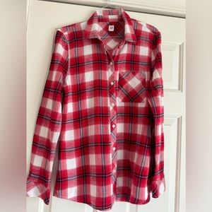 Gap Women Red White Plaid Button Down Shirt Size Medium